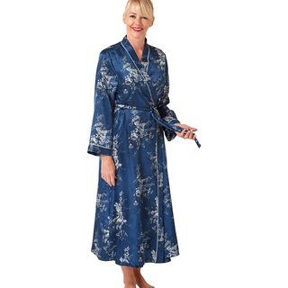 Marlon Damen Vara Piped Floral Printed Satin Long Robe Bademantel, ozeanblau, 38