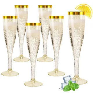 Rosedreamer Sektgläser Plastik 30 Stück Kunststoff Champagner Gläser 150ml Goldene Kante und Glitter Sektglas Mehrweg Plastik Sektgläser für Geburtstag Hochzeit Party Picknicks Outdoor(Gold)