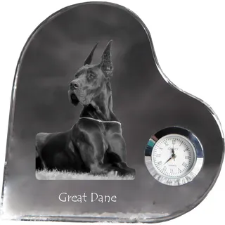 Deutsche Dogge, Ulmer Dogge, Große Dogge I - Kristalluhr mit einem Hundebild, Herzregal-Uhr, personalisierte Standuhr der Marke Art-Dog - Transparent