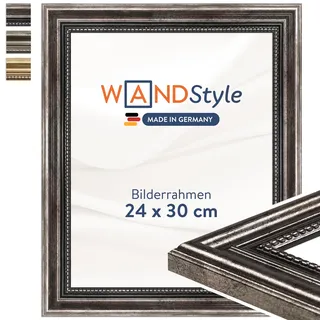 WANDStyle Bilderrahmen 24x30 Holz, Bilderrahmen Metall-Optik Vintage | Hochwertiger Holzbilderrahmen Antik, Posterrahmen zum Aufhängen, Rahmen 30x24 cm, Fotorahmen H450 Made in Germany