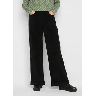 Cordhose BONPRIX, Damen, Gr. 56, N-Gr, schwarz, Obermaterial: 98% Baumwolle, 2% Elasthan, loose fit, Hosen Cordhose, Loose Fit, High-Waist-Design, mit Bequembund