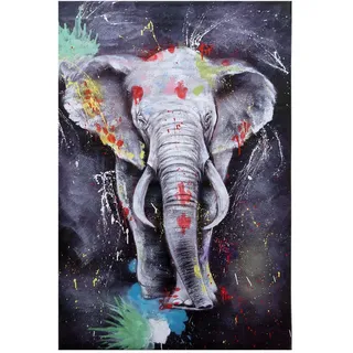 MCW Ölgemälde Elefant Handgemalt Mehrfarbig , Multicolor , Textil , 80x120 cm , Bilder & Rahmen, Bilder, Ölbilder