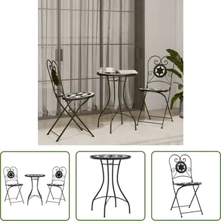 The Living Store Mosaik-Bistro-Set Schwarz und Weiß Eisen und Keramik - Schwarz