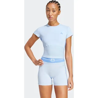 T-Shirt ADIDAS PERFORMANCE "HYPERGLAM RIB BABY", Damen, Gr. L, blau (glow blau, blau fusion), Obermaterial: 88% Polyester, 12% Elasthan, Rundhals, Shirts T-Shirt