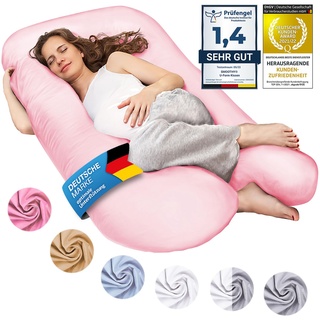 Smoothy XXL Schwangerschaftskissen Seitenschläferkissen, Lagerungskissen, Baby-Kissen & Stillkissen in U-Form mit abnehmbarem & waschbarem Bezug aus 100% Baumwolle (Classic XXL, 150 x 80 cm, Pink)