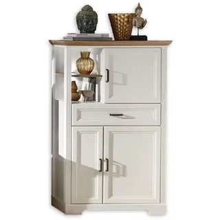 Stella Trading Stauraumelement in Pinie hell, Artisan Eiche Optik - Wohnzimmerschrank mit LED-Beleuchtung und viel Stauraum im Landhausstil - 93 x 150 x 42 cm (B/H/T)