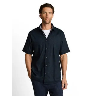 Kurzarmhemd TOM TAILOR, Herren, Gr. XL, N-Gr, schwarz (sky captain blau), Web, Obermaterial: 55% Leinen, 45% Baumwolle, unifarben, regular fit normal, gerader Abschluss, Hemden Kurzarmhemd, mit Kent Kragen