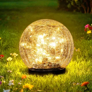 Solarleuchten für Außen Kugel Gartendeko,gebrochenes Glas, Solar Kugelleuchte, Außendekoration, wasserdichte, Garten Geschenk für Landschaft, Hinterhof, Terrasse, Hof, Rasen, weihnachtsdekoration