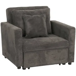 Mendler Schlafsessel HWC-L90 Cord 100 x 86 x 200 cm Grau mit Kissen