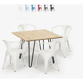 set tisch 80x80cm 4 stühle stil industriedesign bar küche reims light - Weiß - Weiß