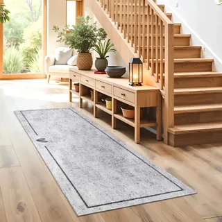 Rutschfeste Sauberlaufmatte innen - Herz Melange 50 x 150 cm (Rechteckig) | Miabella Türmatte rutschfester Läufer Wohnraum Fußmatte extrem saugfähiger Küchenläufer waschbar bei 30°C Schmutzfangmatte