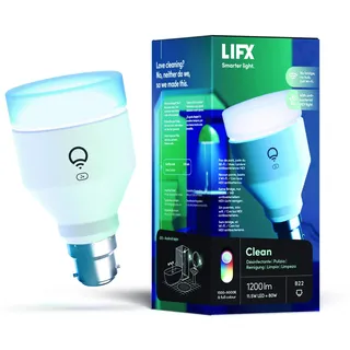 LIFX Clean A60 1200 Lumen [B22-Bajonettsockel], Mehrfarbig mit antibakteriellem HEV, WLAN-fähige Smart LED-Glühlampe, Bridge nicht nötig, Kompatibel mit Alexa, Hey Google, HomeKit und Siri
