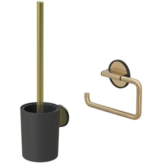 Tiger Tune Toilettenbürste, Montage ohne Bohren dank integrierter Klebefolie + Tune Toilettenpapierhalter, Montage ohne Bohren dank integrierter Klebefolie, Messing gebürstet/Schwarz, 150 x 100 x 26mm