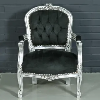 Casa Padrino Barock Kinderstuhl im Antik Stil - Schwarz / Silber - Breite 51 cm, Höhe 71 cm