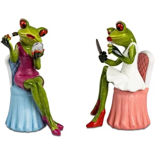 formano 2er Set Frosch Figuren Beauty auf Stuhl 9x15 cm handbemalt lustige Deko - hochwertiges Kunsstein Geschenk & witzige Indoor-Dekoration für Bad, Regal, Wohnzimmer