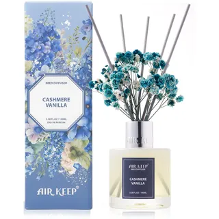 Airkeep Raumduft Cashmere Vanilla Duft, Reed Diffuser mit 8 Duftstäbchen, Lufterfrischer für Badezimmer, Wohnung, Heimdekoration, 100ml