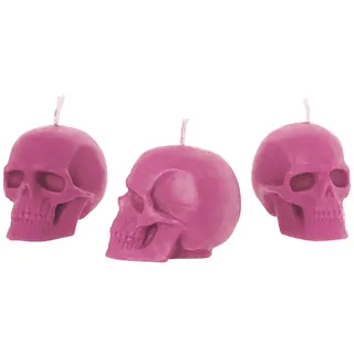 NKlaus 3x Kerzenset Totenkopf Rosa aus biologich reinem Bienenwachs Gothik Kerze bunte Figurenkerze Skull Halloween Ritualkerze 36353