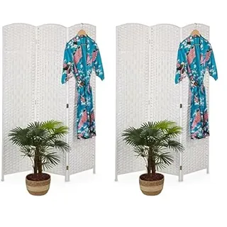 Relaxdays Paravent, HxB: 170 x 120 cm, Trennwand für innen, Holz & Papierseil, Faltbarer Raumteiler, 3-teilig, weiß (Packung mit 2)