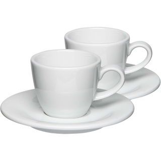 Mahlwerck Barista Espressotasse 80ml, Tasse mit Untertasse, italienisches und zeitloses Design, dickwandig, Porzellan, 2er Set, Pearl White, Weiss