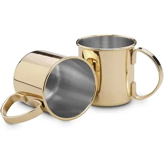 ECHTWERK Moscow Mule Becherset, 2-tlg, bruchsichere Edelstahl-Gläser, Cocktail-Set, Cocktailgläser perfekt für Gin, Vodka, Bier und Kaltgetränke, Geschenkset, Gold-Edition, 480 ml