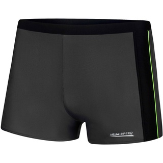 Aqua Speed Boxer Badehose eng Herren + gratis eBook | Wettkampf Schwimmhose | Kastenbadehose | Slim Swimwear | Jason, Gr. M, Gray Black Gren Piping