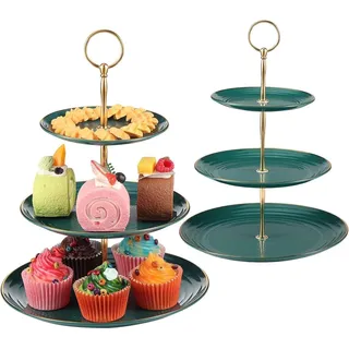 3-stöckiger Cupcake Dessert Kuchenständer Servierplatte Dunkelgrün Kunststoff