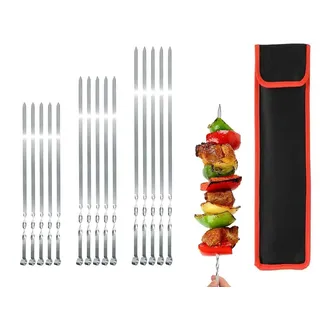 Grillspieße Schaschlikschpieße aus Edelstahl, Extra Breit: 1 cm (20 St, 50 cm) Fleischspieße Schampur Kebab Grillzubehör für Mangal Grillbesteck Grillzubehör, BBQ Spieße, Skewers, Schaschlik, Kebap
