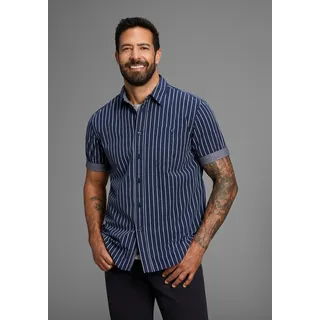 Kurzarmhemd MAN'S WORLD, Herren, Gr. 5XL (51/52), N-Gr, marine gestreift, Web, Obermaterial: 100% Baumwolle, gestreift, comfort fit hüftlang, Aufschlag, Hemden Kurzarmhemd, modern gestreift, Topseller