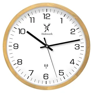 Holzwerk Germany Holzwerk ARNSBURG Natur Funkwanduhr Funk Wanduhr Holz-Uhr Vintage Funkuhr nahezu lautloses Uhrwerk Schleichende Sekunde Buche Braun Weiß aus handgefertigtem Massivholz Natur Holz 30 cm