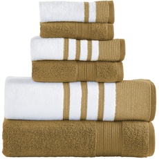 Modern Threads 6-teiliges Set, 2 Badetücher, 2 Handtücher, 2 Waschlappen, schnell trocknend, Weiß/Kontrast Reinhart Senf