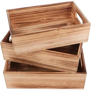 PHOENANCEE Holzkisten zur Präsentation, rustikale Aufbewahrungskiste, dekorative Kisten, 3er-Set, Holz-Nistkasten mit Griffen, Bauernhaus-Behälter, Korb, Heimdekoration, massive Kiefer, L + M + S