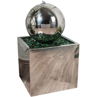 Köhko® Springbrunnen Ø 20 cm mit LED-Beleuchtung in eckigen Edelstahlbecken hochglanzpoliert 21015 Gartenbrunnen aus Edelstahl - Silber