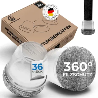 36 Stuhlbeinkappen transparent mit grauem Filz - Ideal auch für schräge Stuhlbeine - Langlebige Stuhlbeinschoner für Stühle [Rund] - Premium Filzgleiter für Stühle, Sofa, Tisch mit 21-27mm Durchmesser