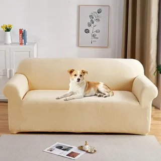PETCUTE Sofabezüge Elastische 3 Sitzer Sofabezüge Dicke couchbezug Sofa Überwürfe Sofahusse Sahne