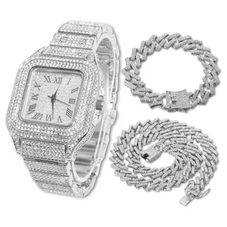 Modernes quadratisches Diamant-Uhr mit goldener Band - Gold