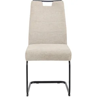Hela Tische, Esszimmerstuhl Freischwinger Kerstin, Bezug Webstoff Beige, Vierkantgestell + Griff Schwarz, Komfortsitz Federkorb, 140kg belastbar