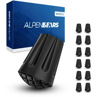 Alpen Bears Wanderstöcke Aufsätze [14 Stück] Profi Wanderstock Aufsatz Set für alle gängigen Wanderstöcke & Nordic-Walking Stöcke - Gummipuffer Pads für Trekkingstöcke - Kies & Gebirge (Asphalt)