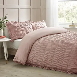 Catherine Lansfield Seersucker Rüschen-Bettwäsche-Set mit Kissenbezug, für Einzelbett, Rosa