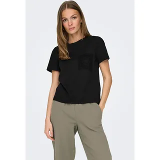 JDY Kurzarmshirt »JDYSELMA S/S CROCHET POCKET TOP JRS NOOS«, schwarz