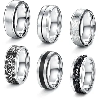 JeweBella 6 Stück Ringe Herren Edelstahl Ring Set Männer Größe 57