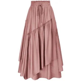 Scarlet Darkness Damen Renaissance-Lagenrock, Langer, Stufenrock mit elastischem hohen Bund und Taschen, Dusty Rose, Klein