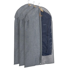 Relaxdays Kleidersack 3er Set, Kleiderschutz mit Reißverschluss, 99 x 58 cm, Schutzhülle Anzug, Kleid, grau/transparent