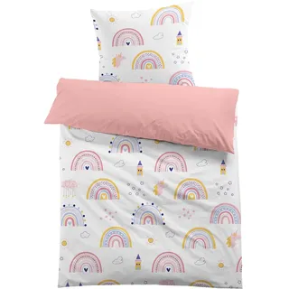 MUSOLEI Bettwäsche 135x200 Kinder Regenbogen Einhorn Mädchen Rosa Prinzessin Kinderbettwäsche Mikrofaser 3D Druck Cartoon Bettbezug und 1 Kissenbezug 80x80 für Kinder Geschenk, Regenbogen