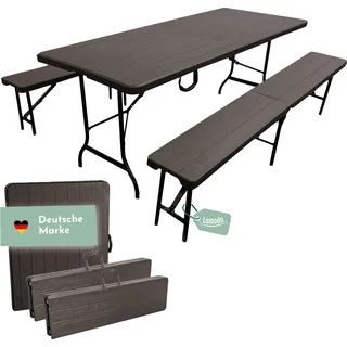 Bierzeltgarnitur Set mit 2xBierbank und 1xBuffettisch, braun, klappbar - Braun