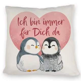 speecheese Pinguin Paar Kissen mit Spruch Ich Bin Immer für Dich da für Partner Mama Liebe Zusammenhalt Valentinstag Freundschaft aus