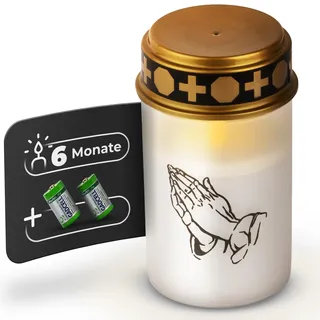 Novaliv LED Grablicht weiß Dauerbrenner mit Batterie Flackereffekt Grabkerzen Friedhofskerze Gedenkkerze Grablaterne Ewiges Licht Trauerkerze