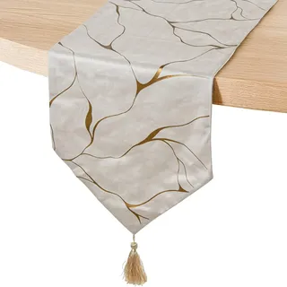 DRW Tischläufer aus Polyester in Creme und Gold, 30 x 1 x 180 cm