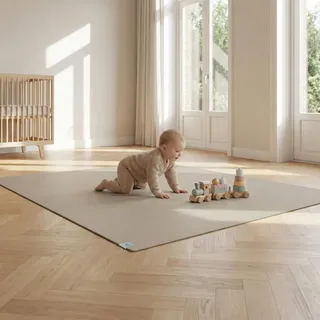 Sanosoft® Krabbelmatte Made in Germany & Öko-Tex | Anti-Rutsch Krabbelunterlage - 80cm X 200cm Sand/Beige