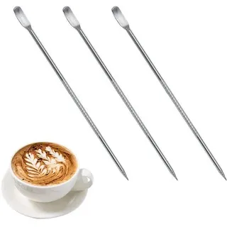 Unyqoos® 3er-Set Latte‐Art‐Stifte aus rostfreiem Edelstahl – feine Spitze & komfortabler Griff für Cappuccino, Espresso & Dessertdekoration - Silber