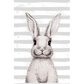 Metallbild QUEENCE "Bunny III", weiß (farbe bild(er): weiß), B:20cm H:30cm, Metall, Stahl, Bilder, Metallbild, Stahlschild, Blechschild, Hase, grau, gestreift